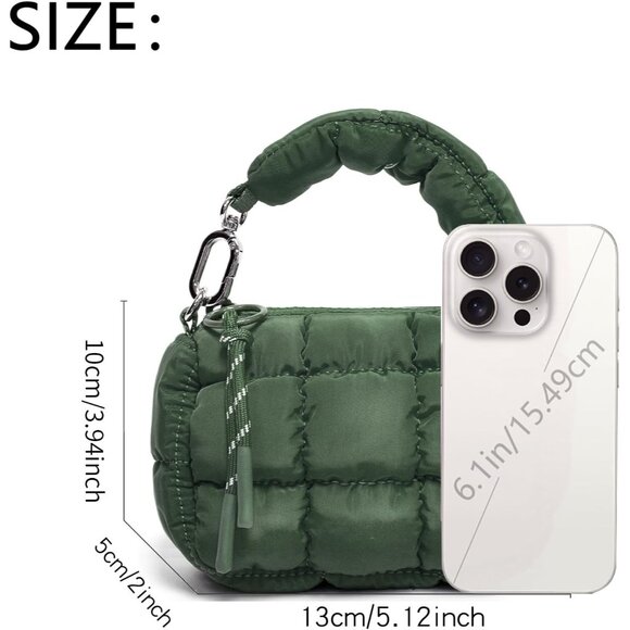 Women's Green Mini Cute Quilted Wristlet Charm Gift Pouch Puffer Evening Bag - Picture 5 of 6